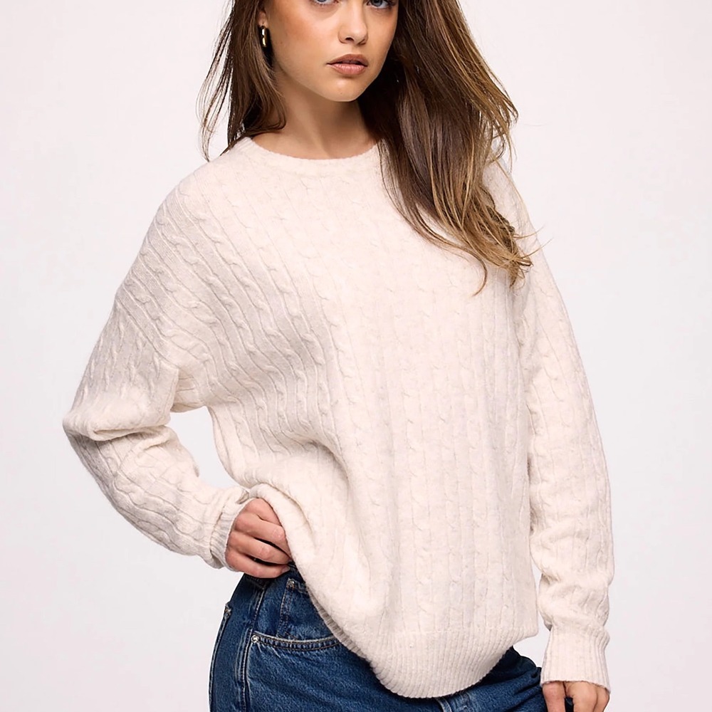 Nuuds Crew Neck Cable Sweater Bone Large New With Tags